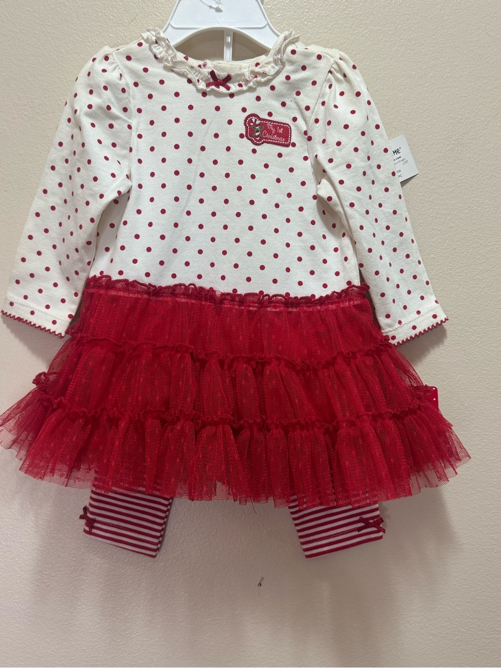 NWT Little Me My First Christmas Holiday Polka Dot Red Tulle Dress Set